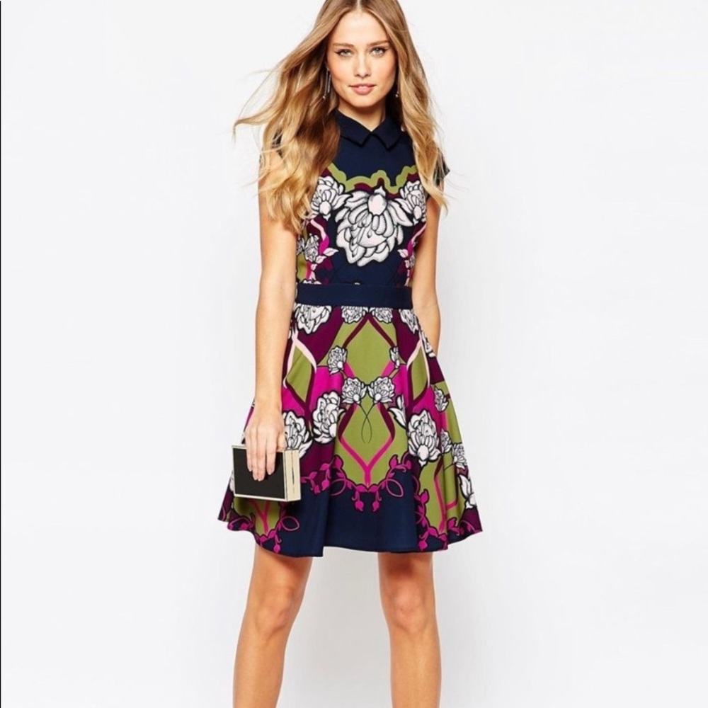 Ted Baker Daywin Navy Blue Tapestry Skater Dress